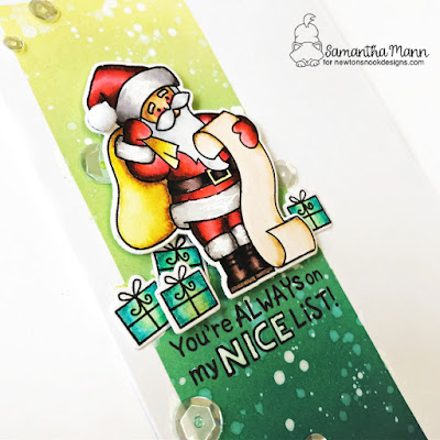 Always on the Nice List Card by Samantha Mann for Newton's Nook Designs, Santa, Christmas, Cards, Handmade Cards, Distress Oxide Inks, Ink Blending, #newtonsnook #distressoxide #inkblending #christmas #cards