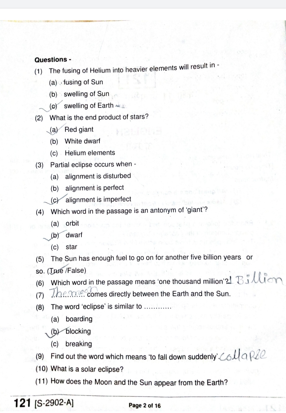 11th English Final Exam Paper 2021 Solved