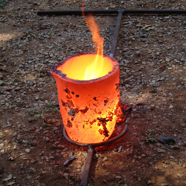 Molten, copper, warm, hot, crucible, 