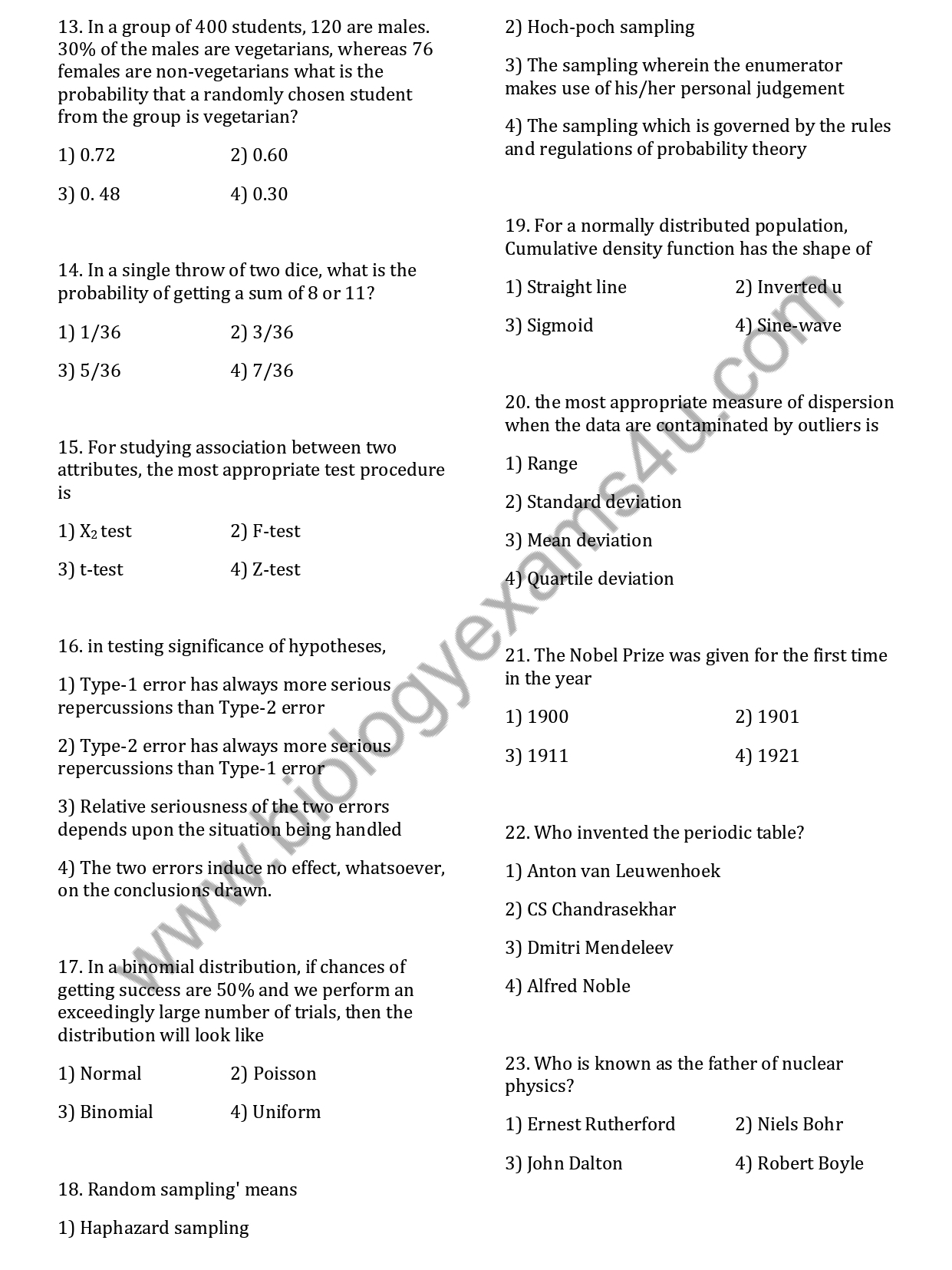 ICMR JRF Life Science 2019 Question Paper
