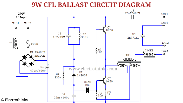 Schematic of 9W CFL Bulb Ballast Circuit