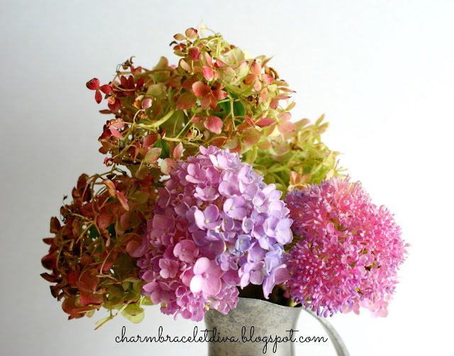 hydrangeas in vintage Royal Holland pewter pitcher