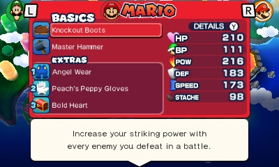 Mario & Luigi Paper Jam Knockout Boots gear screen