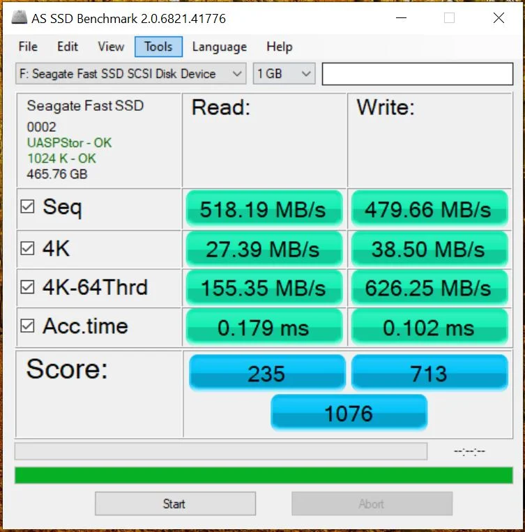 AS SSD Benchmark Seagate Fast SSD 500GB