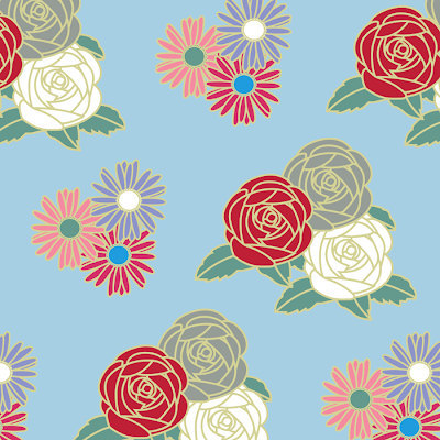 Surface pattern designer highlight: Sian Elin sianelin5roses daisies pattern blue