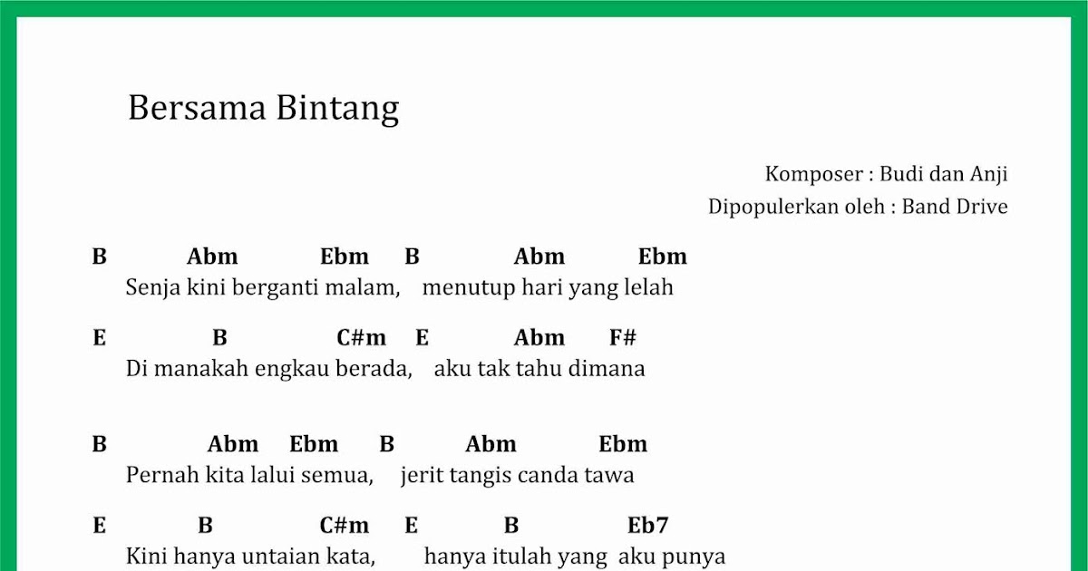 Kunci Gitar Drive Bersama Bintang Chord Kunci Gitar Drive Bersama Bintang Chord