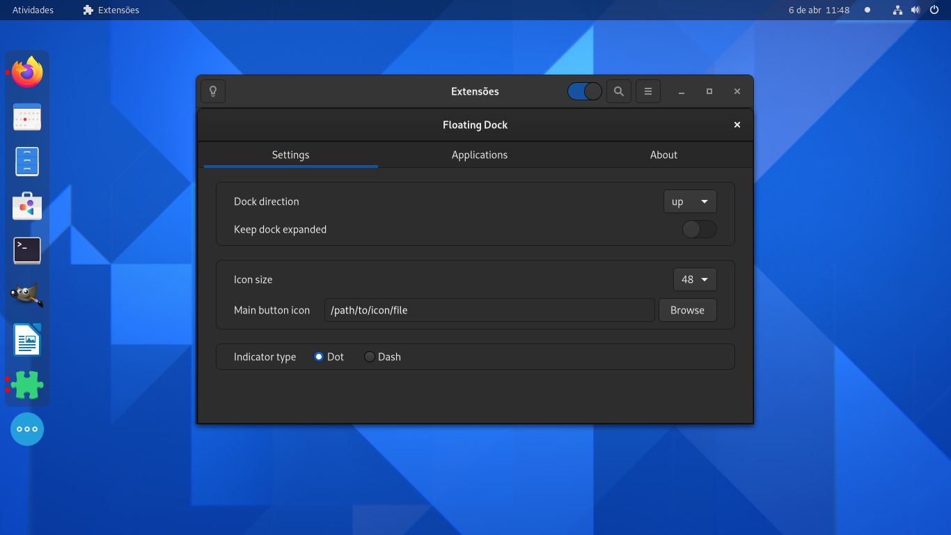 Gnome shell extension Floating Dock