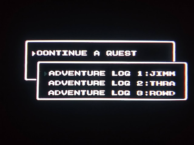 Captura de pantalla del juego de NES Dragon Warrior (Dragon Quest) donde se puede observar los nobre de los jugadores que guardaron su partida