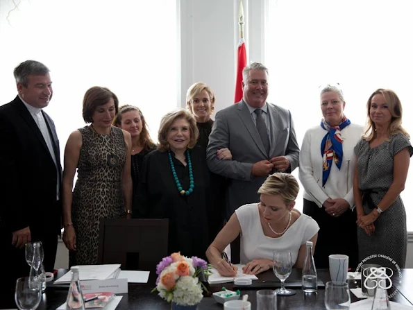 Princess Charlene of Monaco attended the meeting of the her foundation. Princess Charlene Wore Roland Mouret Darlington 