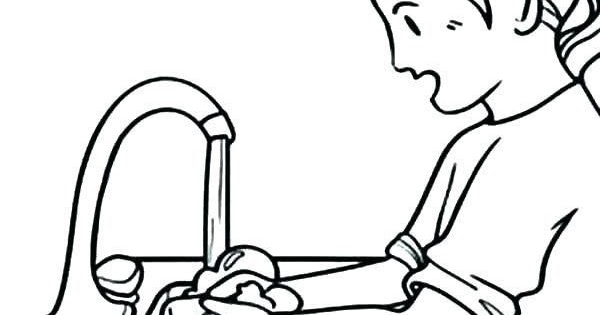 Niña lavandose las manos para colorear - COLOREA TUS DIBUJOS