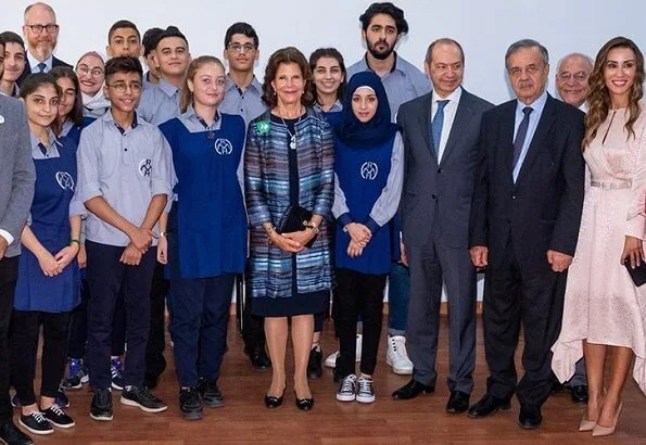 Queen Silvia wore Elie Saab gown from Elie Saab Couture Spring 2019 at charity dinner. Queen met Prime Minister Saad Hariri