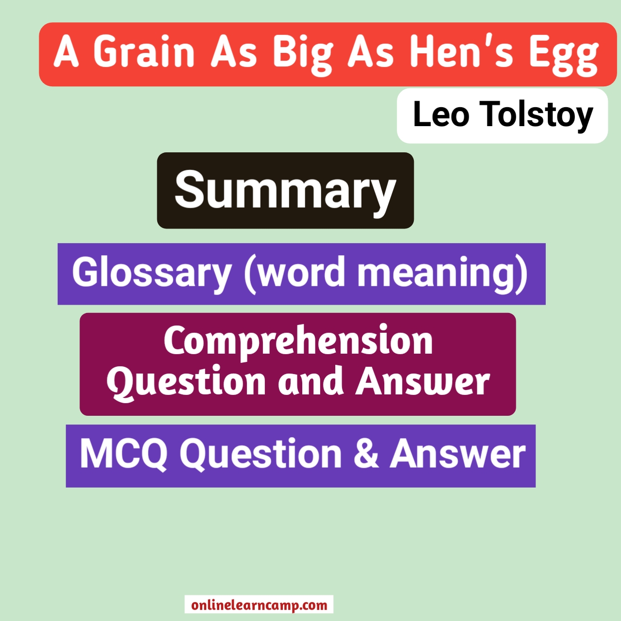 A Grain As Big As Hen's Egg Story Summary And Question Answer MCQ Exam Note