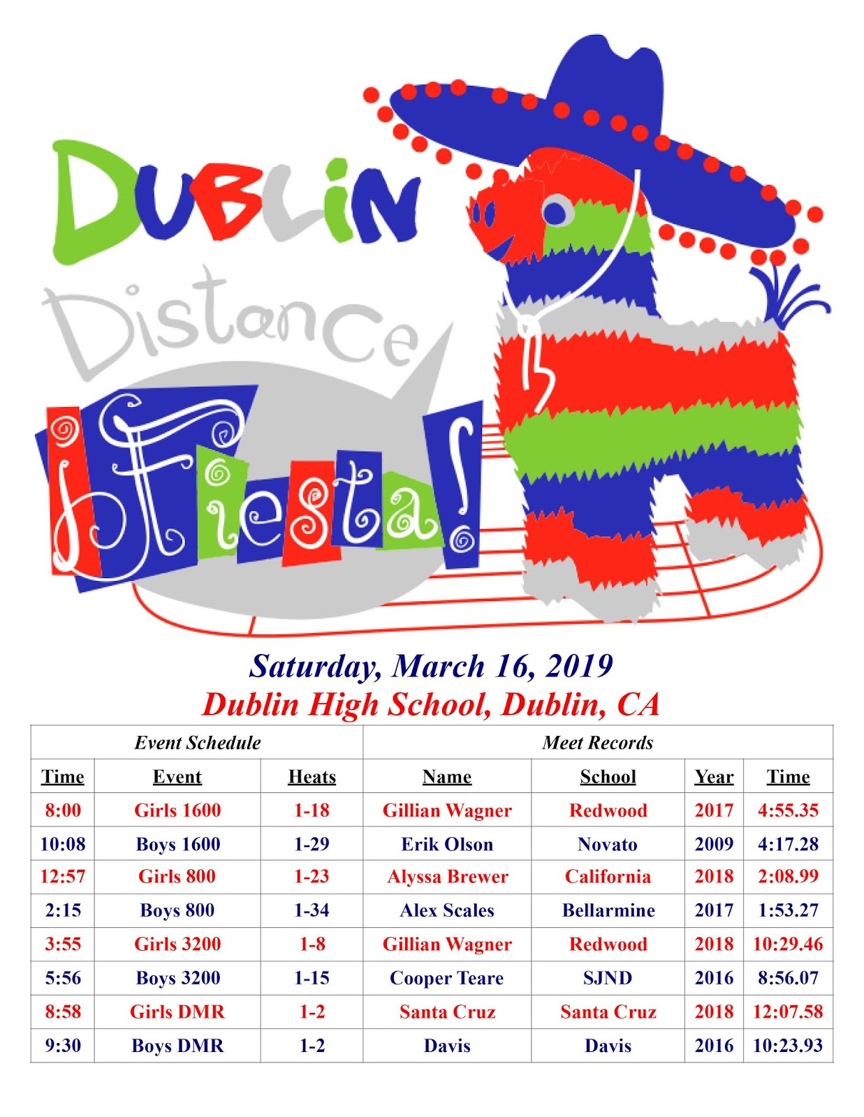 Cross Country Express Dublin Distance Fiesta Time Schedule and Meet