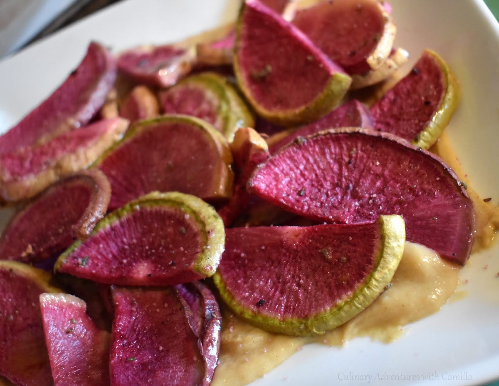 Roasted Watermelon Radish with MapleKissed Tahini Sauce