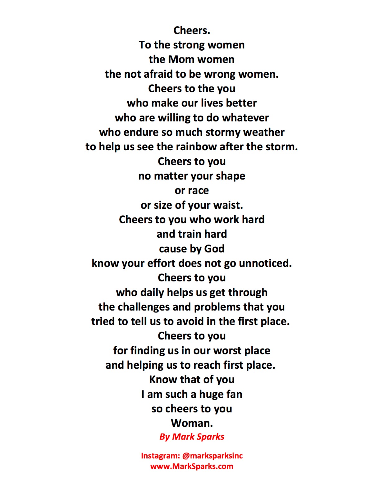 Marksparkswrites Com Poem Cheers Ode To Women