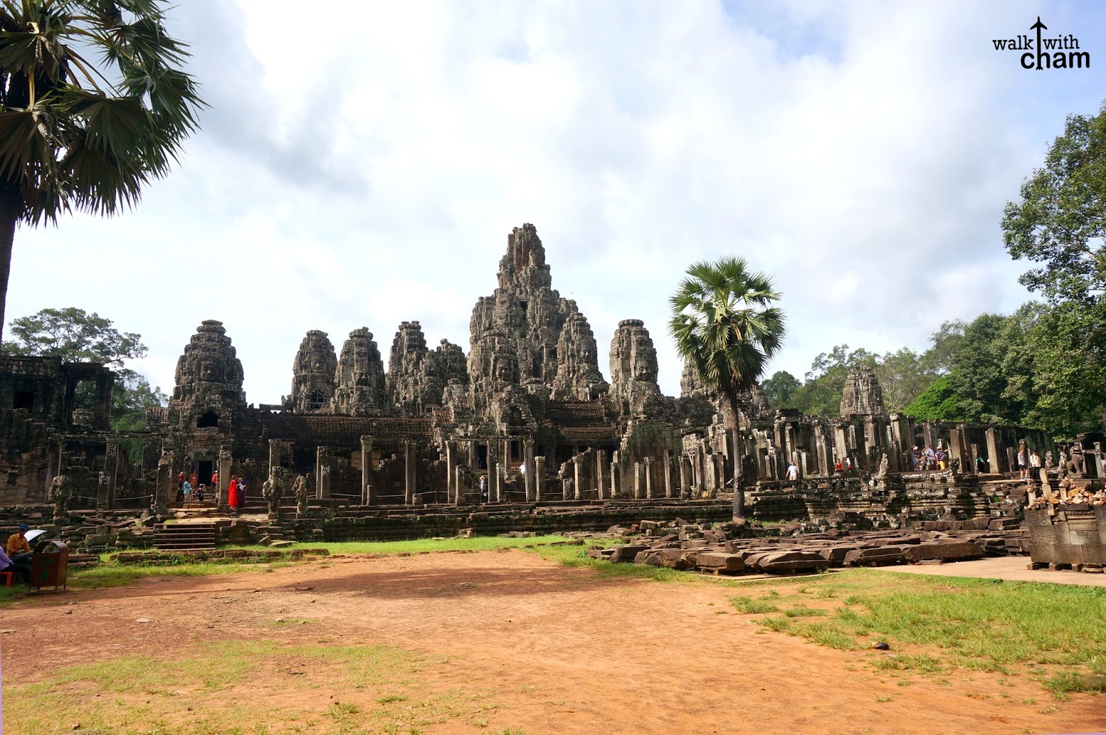 Walk With Cham Bayon Temple Angkor Thom Siem Reap Cambodia