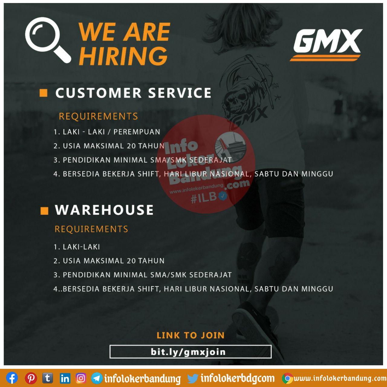Lowongan Kerja Customer Service & Warehouse GMX Bandung November 2020