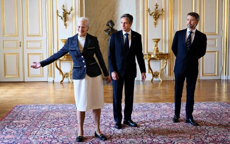 Queen Margrethe, Crown Prince Frederik and US Secretary of State Antony Blinken