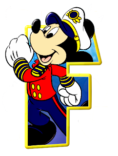Alfabeto de personajes Disney con letras grandes F Mickey capitán. 