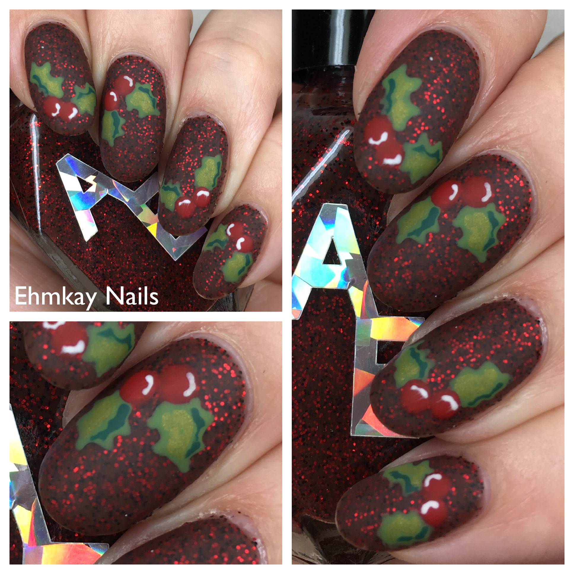 ehmkay nails Christmas Holly Nail Art