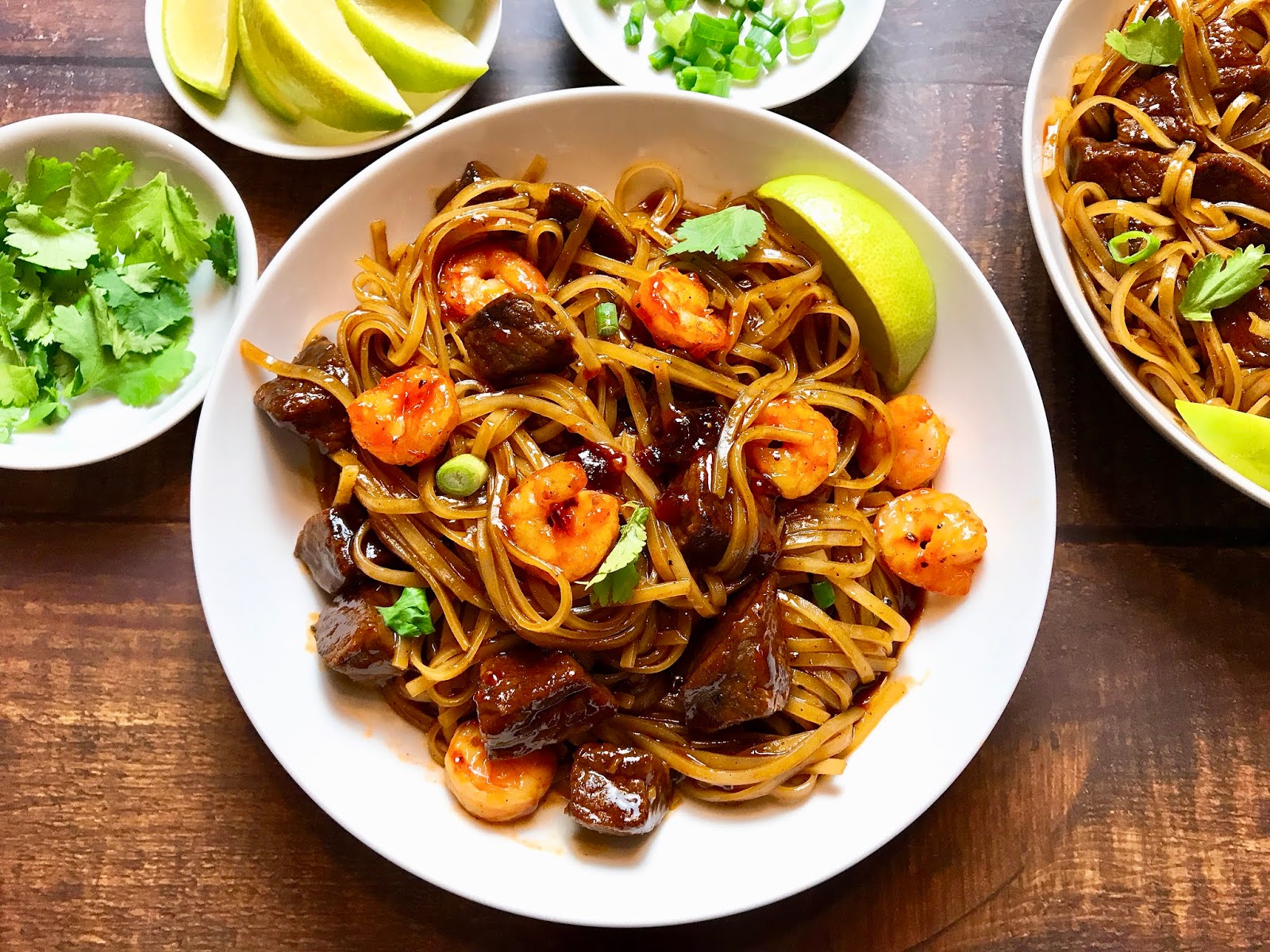 Sweet and Sour Steak and Shrimp with Rice Noodles