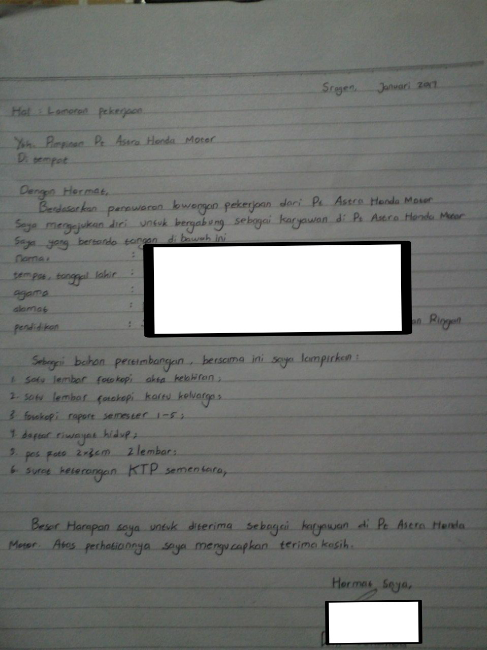 Contoh Surat Lamaran Untuk Pt Yamaha