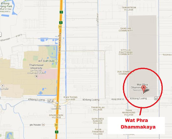 Vicinity map of Wat Phra Dhammakaya