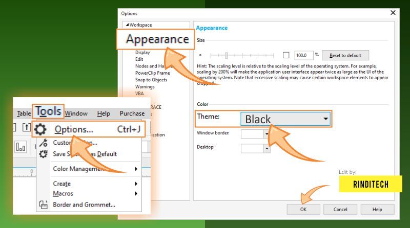 Cara membuat dark mode di corel x7