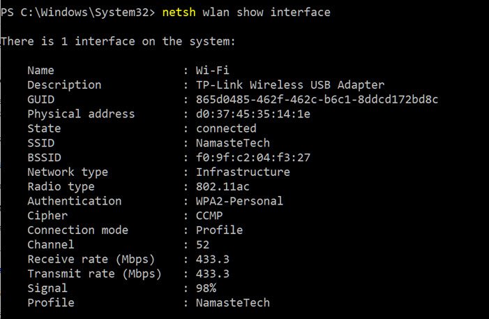 ความแรงของสัญญาณ netsh