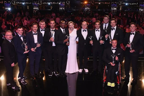 Princess Charlene attend award ceremony of 2018 Laureus World Sports at Sporting Club in Monaco. Princess wears Stella McCartney dress