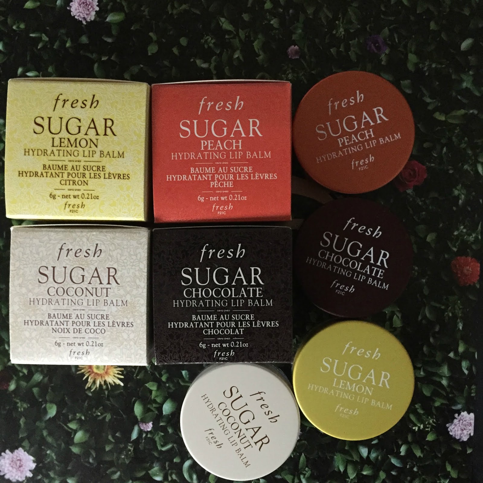 Fresh Sugar Hydrating Lip Balms in Coconut, Lemon, Peach & Chocolate