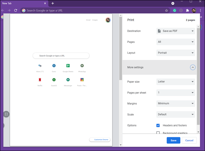 Cambiar la configuración de impresión predeterminada Chrome