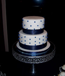navy cake tier silver simple buttercream ribbon dots swiss kelley vanilla fondant stand almond flavor covered bottom each added elegant