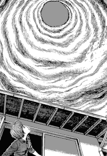 Gif de una pagina del manga de terror de Junji Ito, Uzumaki