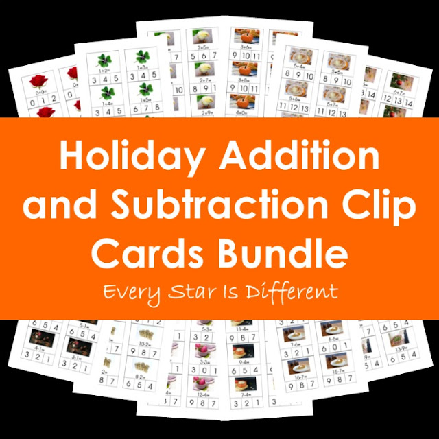 Holiday Addition and Subtraction Clip Cards Bundle