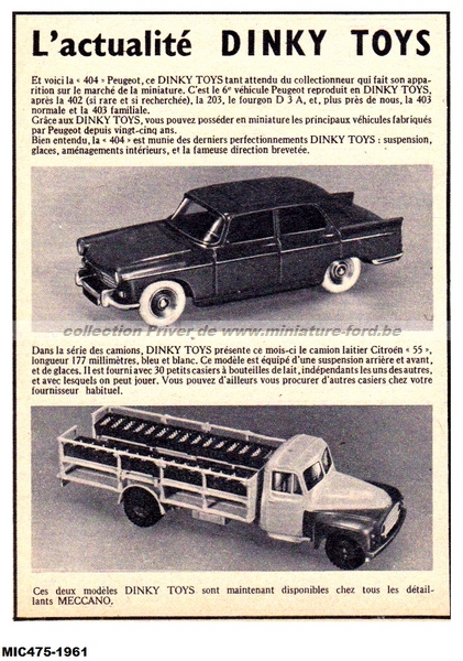 Publicités Dinky Toys de 1961
