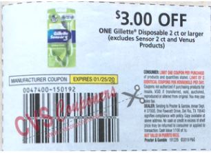 gillette $3 off coupon insert 1-5-20