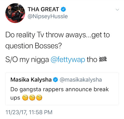 Masika Kalysha drags rapper Nipsey Hussle from hell and back for announcing his break up with Lauren London on social media