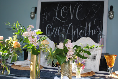 Navy Gold whtie and gold tablescape,gold vases,  birthday dinner, birthday dinne