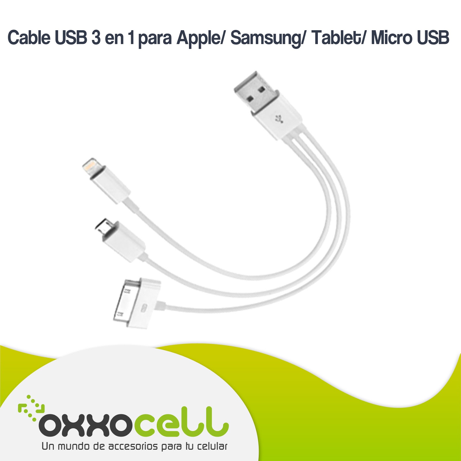 Oxxocell CABLE USB 3 EN 1 PARA APPLE/ SAMSUNG/TABLET/ MICRO USB