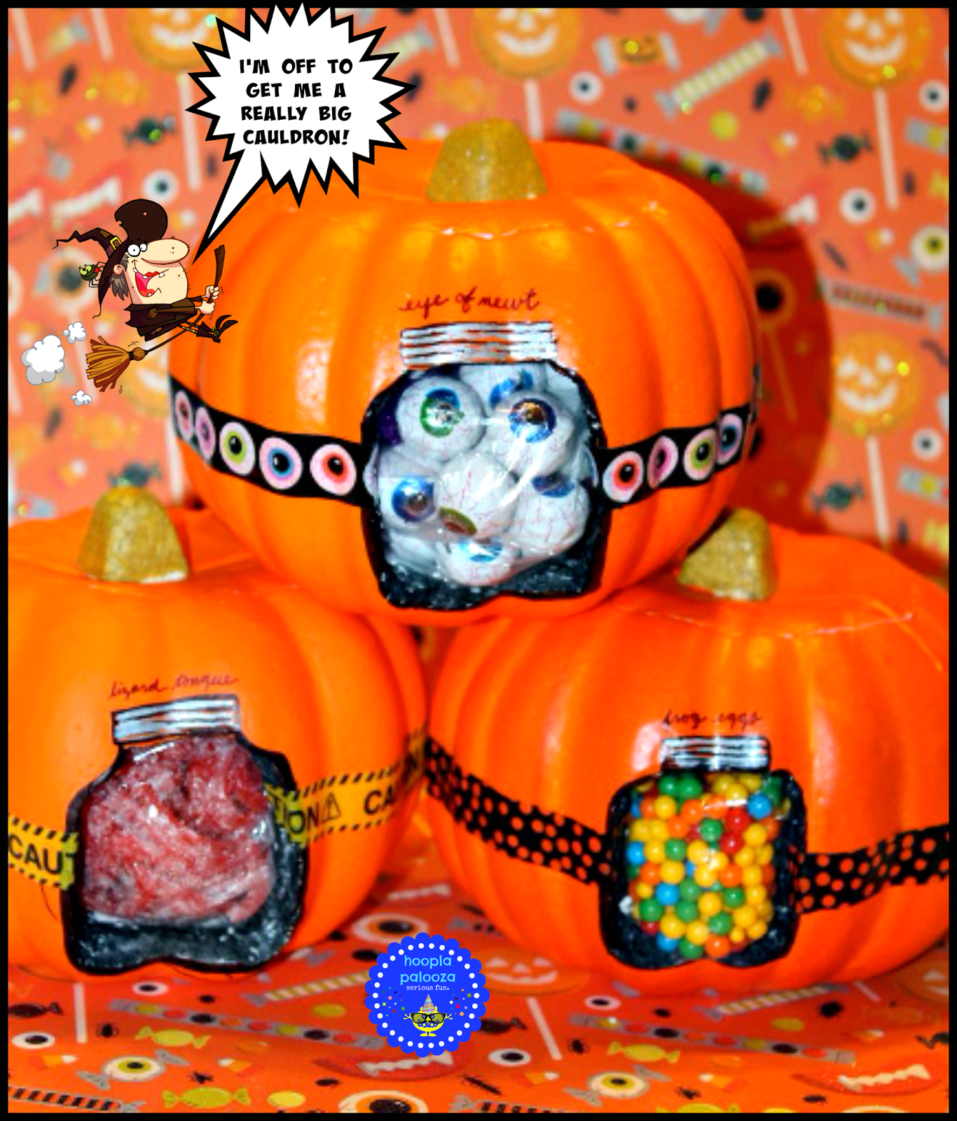 hoopla palooza: witch's brew ingredient mason jar pumpkins