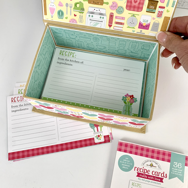 Chipboard Recipe Box with cards made with scrapbooking supplies
