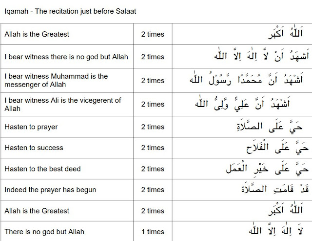 Shia Iqamah Lyrics in Arabic and English Translation