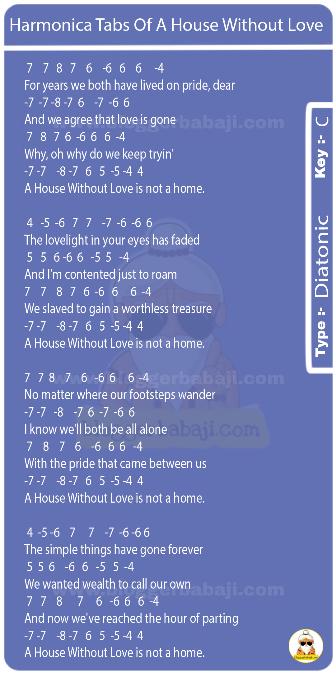 Harmonica Tabs Of A House Without Love