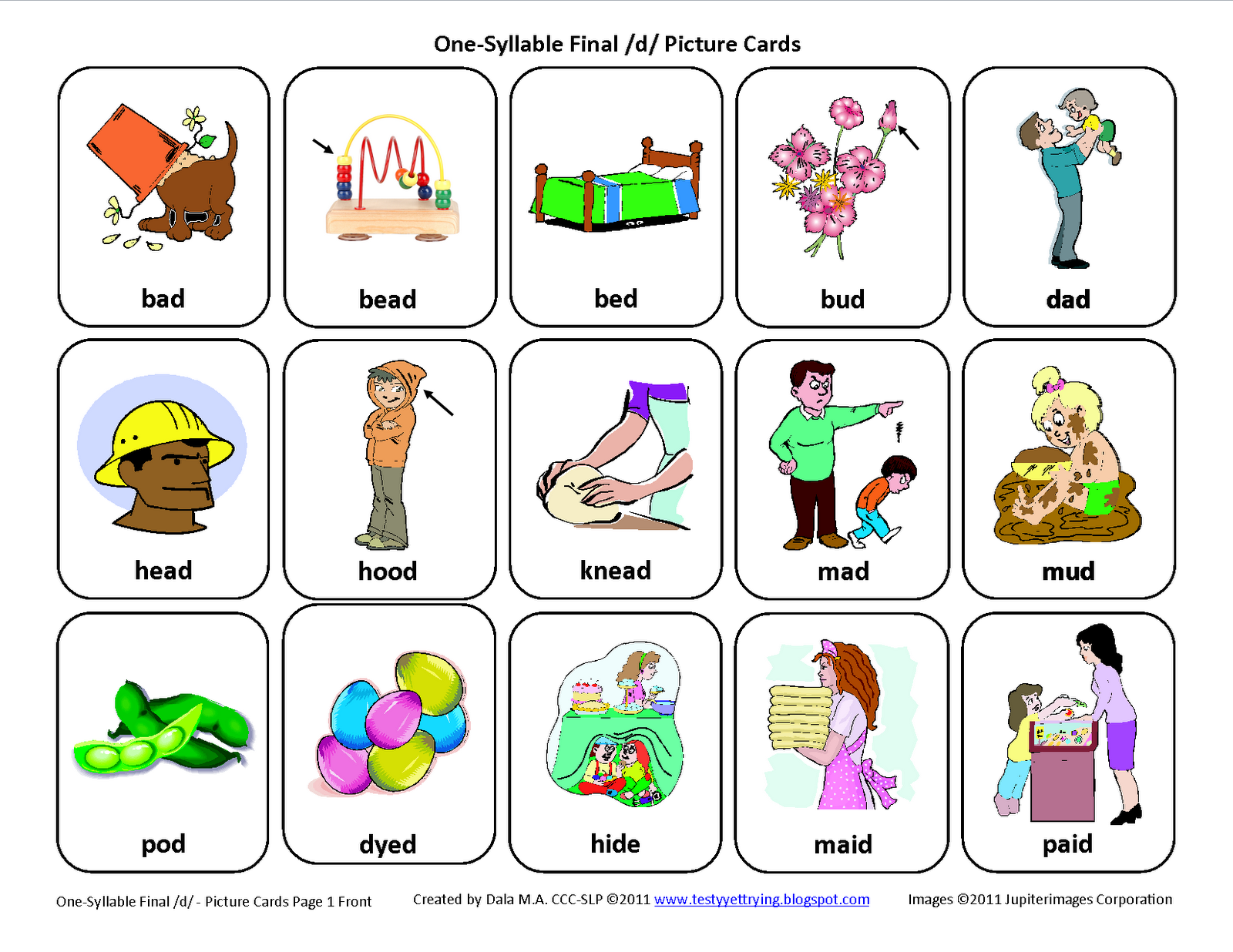 Testy Yet Trying Final D Free Speech Therapy Articulation Picture Cards