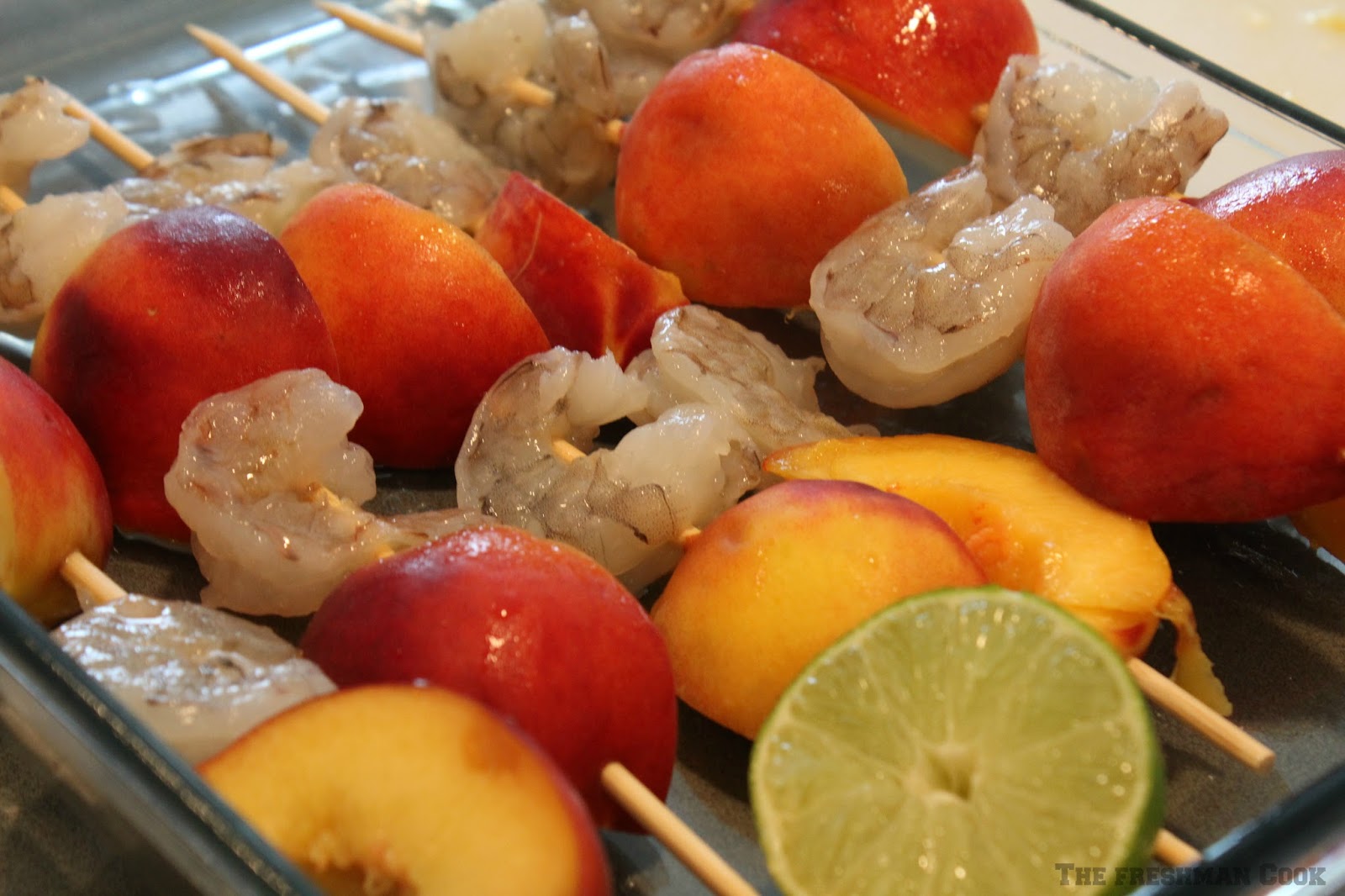 The Freshman Cook Grilled Peaches and Shrimp Shish Kabobs / SundaySupper