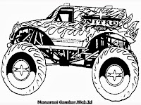 Gambar Mewarnai Mobil Truk Monster Lembar