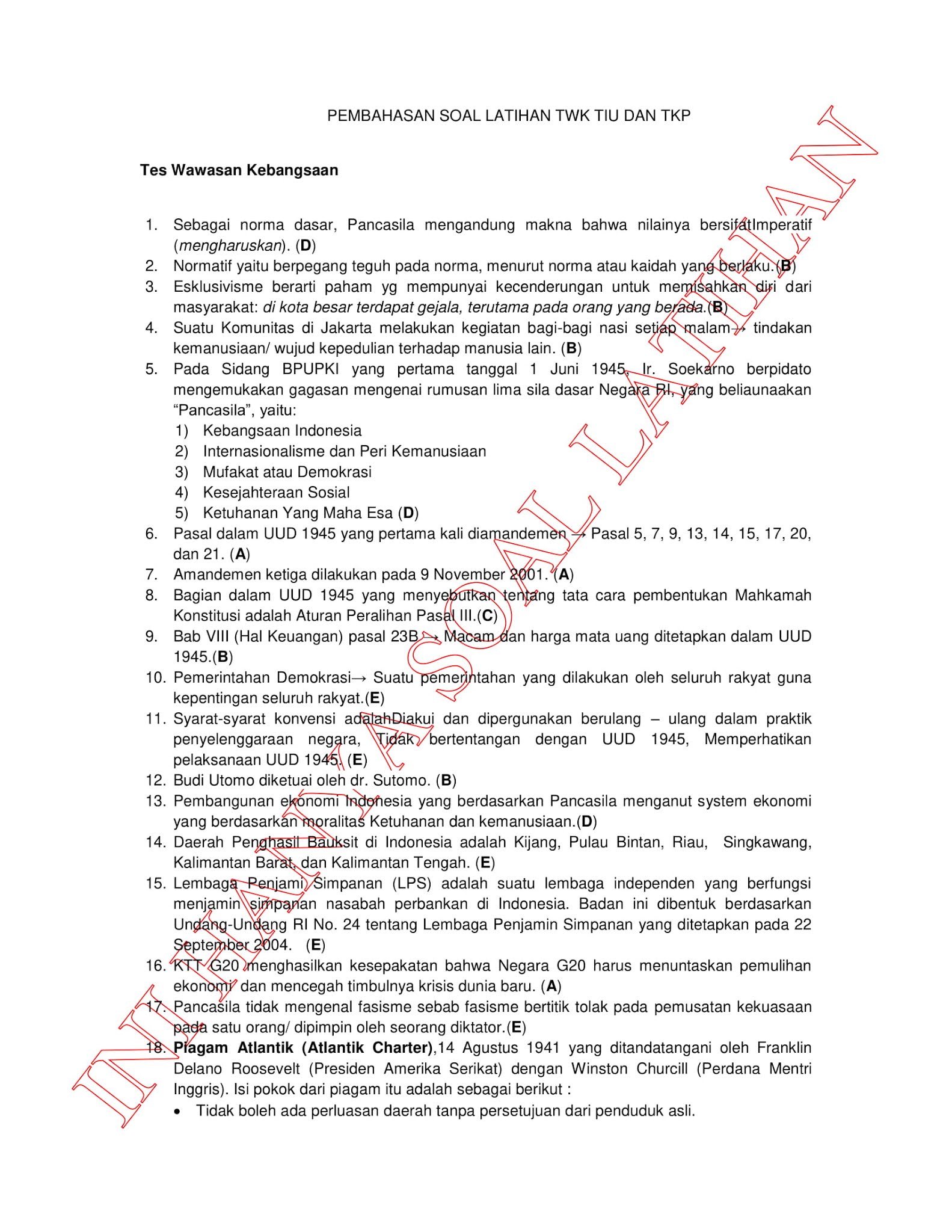 300+ Latihan Soal Tes CPNS SKD (TWK TIU TKP) 2021 + Kunci