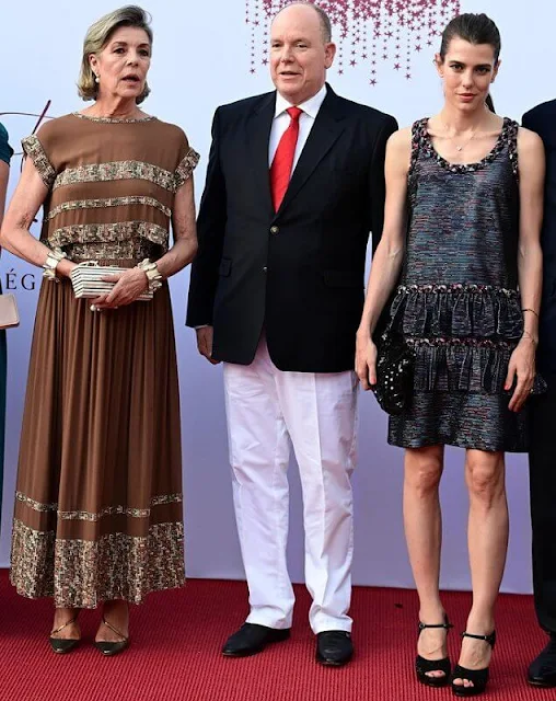 Carlotte Casiraghi in Chanel dress. Princess Caroline in Chanel brown dress. Tatiana Santo Domingo in Giambattista Valli dress