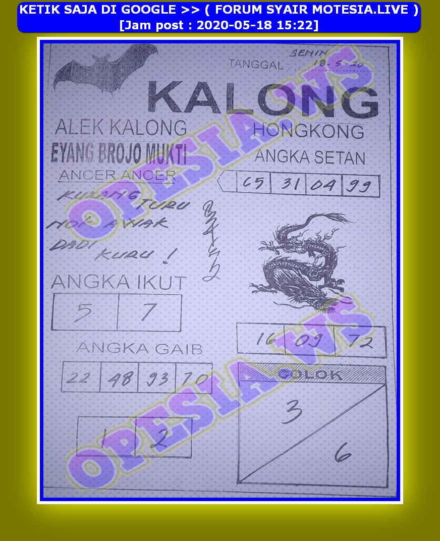 Syair Hk Hari Senin 18 Mei 2020 Royal Syair